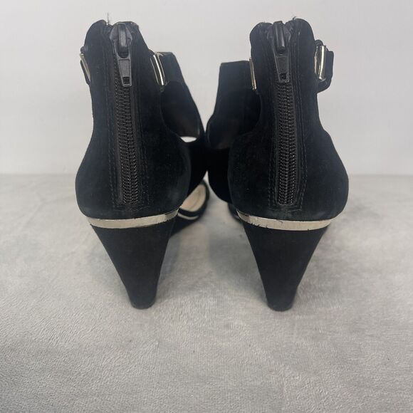 Alfani Wedge Sandals Black Velvet Size 9.5 Comfort Ankle Strap Back Zipper - Picture 6 of 10